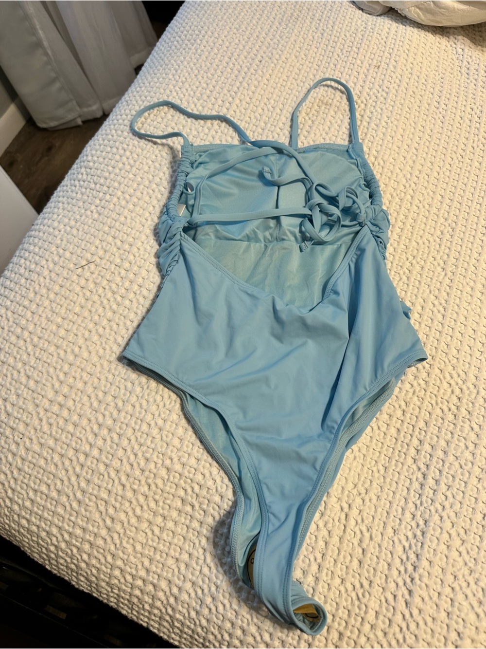 Light Blue Ruched One-Piece Swimsuit - Picture 4 of 7